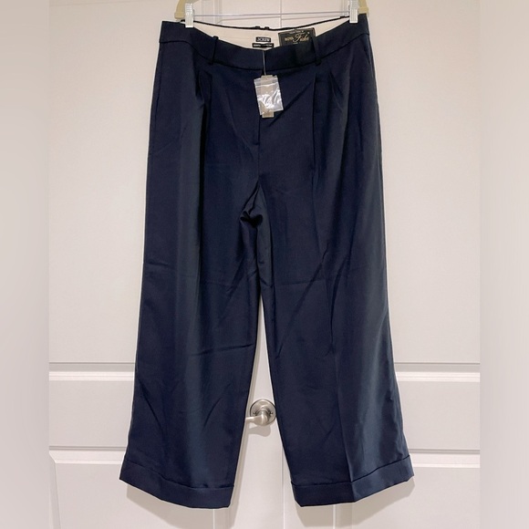 J.Crew NWT wide leg essential pant in Italian city wool Blend dark navy BT496 - Picture 5 of 9